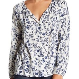 Lucky Brand Blue and White floral tie Blouse